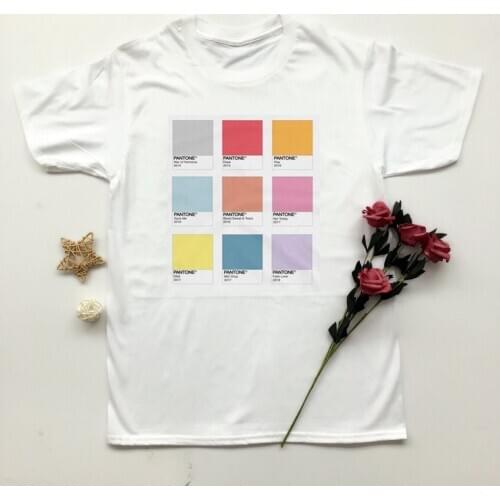 T Shirts Women 2020 Summer Pantone Colors Graphic T Shirt O Neck Casual White Shirt Fashion Aesthetic Clothes Woman Tshirts Tops