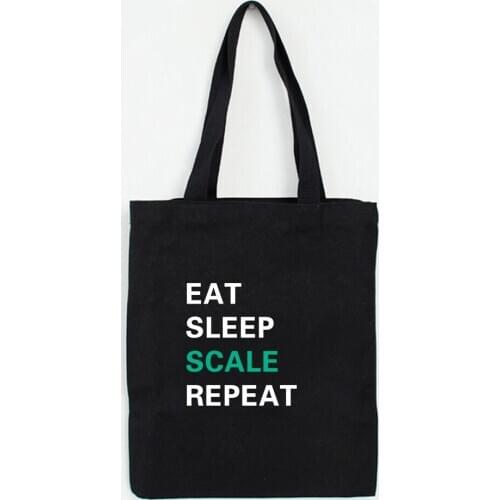 Eat Sleep Print Womens Casual Canvas Bag Letters Printing Shopping Bag Cotton Lady Handbag Reusable Large Capacity Tote Bags