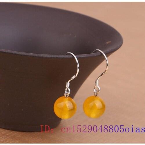 Yellow Jade Bead Earrings Jewelry Crystal Gemstone Women Zircon 925 Silver Gifts Fashion Amulet Chalcedony Natural