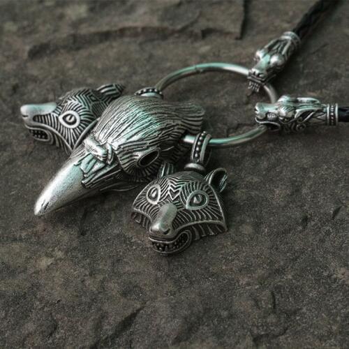 Lanseis 1pcs Viking wolf head pendant raven head men necklace