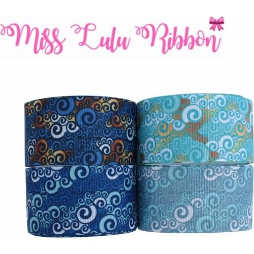16mm-75mm Swirl Pattern Jean Denim Like Printed Grosgrain/Foe Ribbon Cartoon Cloud DIY Hair Bowknots 50yards/roll