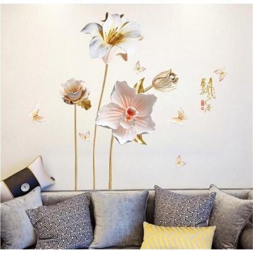 3D Vivid Emboss Orchids Flowers Wall Stickers for Living Room Home Decoration Art Decals Bedroom Girls Room Sticker