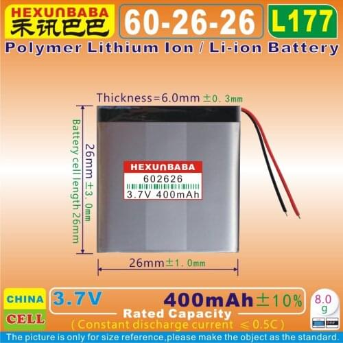5pcs [L177] 3.7V 400mAh [602626] Polymer lithium ion / Li-ion battery for bluetooth,voice recorder pen,smart watch,smartband;mp3