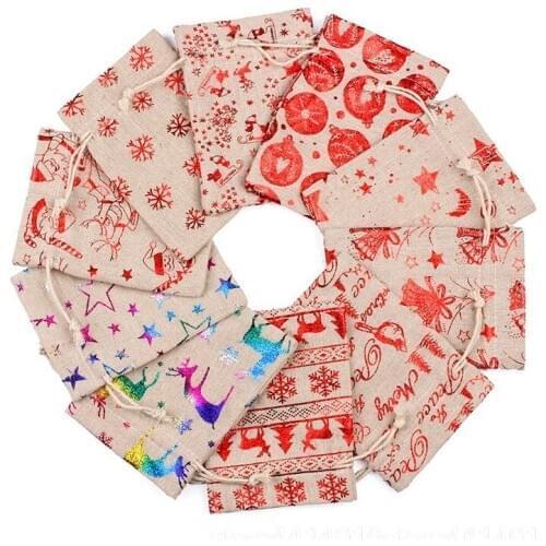 50pcs 10x14 13x18cm Burlap Christmas Gift Bag Jewelry Packaging Bags Wedding Party Decoration Drawable Bags Sachet Pouches