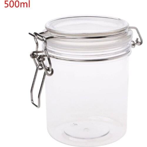 500ML Plastic Round Clip Top Storage Jar With Airtight Seal Lid Kitchen Food Container Tableware Preserving Cosmetic Cream