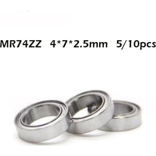 Abec 5/10PCS High quality ABEC MR74ZZ MR74Z MR74 ZZ 4x7x2.5 mm 4*7*2.5 mm metal shield Miniature deep groove ball bearings