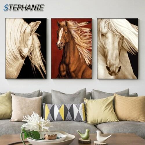 Abstract White Brown Horse Canvas Painting Fashion Animal Wall Art Picture for Bedroom Modern Hand-painted Effect Poster Print