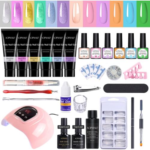 AOPMALL® 6 Color Poly Nail Gel With 6 Color Nail Gel Polish Manicure Nail Set Soak Off Manicure Tools Kit