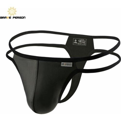 BRAVE PERSON 2021 New Men Briefs Sexy Underwear Men Thongs Imitation Leather Fabric Innovative Design Man Underpants