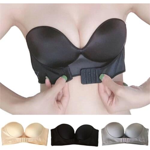 Women Strapless Front Buckle Bra Push Up Invisible Brassiere Comfy Seamless Bra