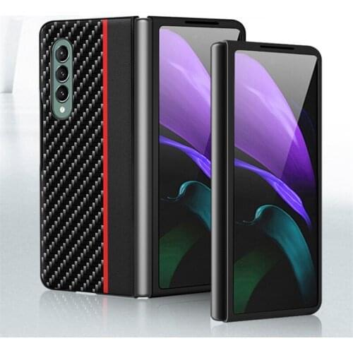 Phone Case for Samsung Galaxy Z Fold 3 5G Case Carbon Fiber Leather Cover for Fold 3 Protective film Full Protector Capa