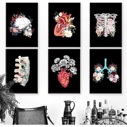 Brain Heart Black White Anatomy Vintage Wall Art Canvas Painting Nordic Posters And Prints Wall Pictures For Living Room Decor