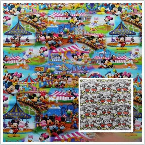 Disney Mickey Minnie Donald Duck Amusement Park 100% Cotton Fabric for Girl Clothes Hometextile Cushion Cover Needlework DIY