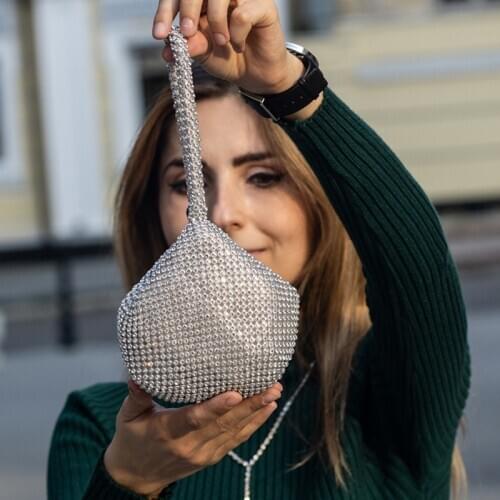 Bucekt design women evening bags small day clutch rhinestones zipper handbags with crystal wedding bridal party purse