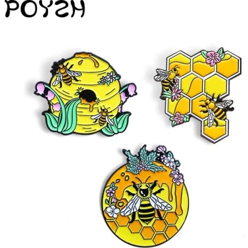Honeybee honeycomb Enamel Pin Novelty Creative insect Bees home flower Brooches Lapel Pin Bags and clothes Fun Badge