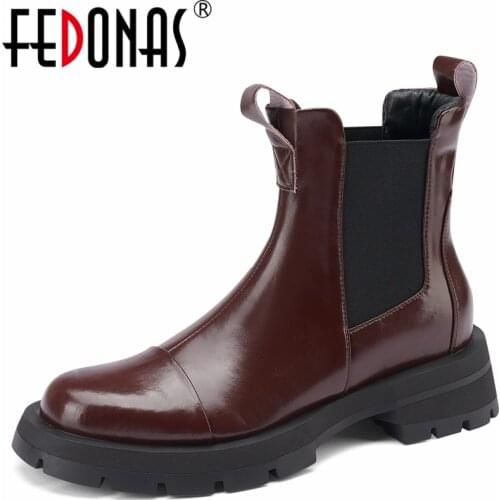 FEDONAS 2021 Autumn Winter Classic Women Ankle Boots Retro Concise Genuine Leather Round Toe Thick Heels Shoes Woman Casual New