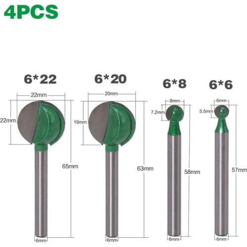 6mm Shank Ball Nose Round Carving Router Bit Cove CNC Milling Tool Radius Core Tungsten Carbide Router Bit for Wood Woodworking
