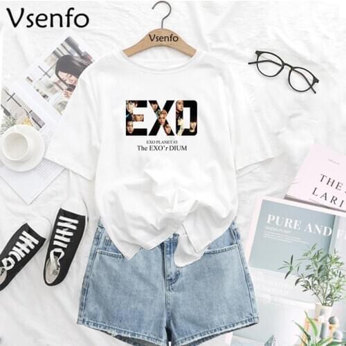 Korean Style Kpop Chanyeol Exo T Shirt Women Men Short Sleeve Cute Streetwear Casual Hip-hop Short Sleeve Top Oversized