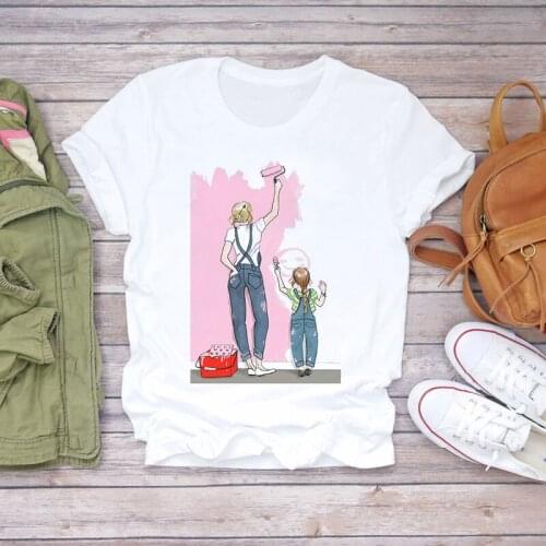 Giyu 90s Fashion Mom Women T-shirts Mother Daughter Printing Mama Cartoon Print Graphic Tee Top Lady Shirt Female Tee T-Shirt