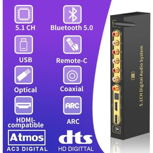 HD820B 5.1CH Audio Converter Decoder Bluethooth 5.0 Receiver DAC HDMI-Compatible ARC SPDIF Coaxial DTSHD AC3 FLAC APE 4K 192khz