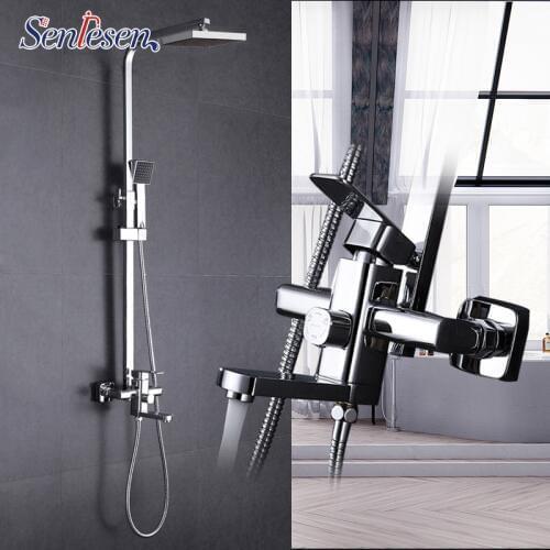Senlesen Chrome Brass Shower Faucet 8'' Shower Head W/ Tub and Hand Shower Para Bathroom Shower Set Hot and Cold Water Mixer Tap