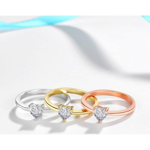 Inspired design silver inlaid heart-shaped crystal rose gold white yellow ring exquisite ladies engagement jewelry