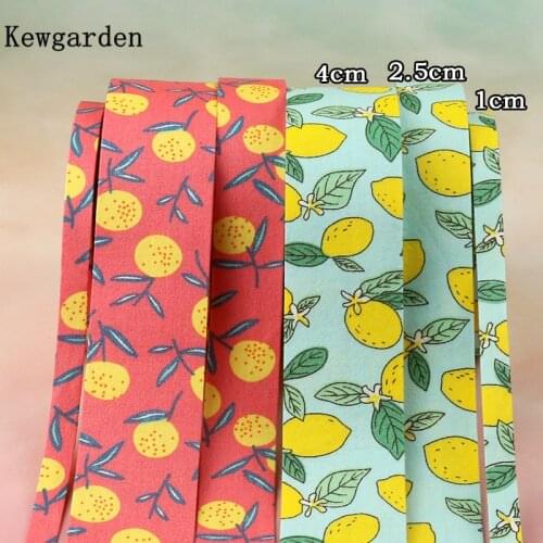 Kewgarden Printed Lemon Layering Cloth Fabric Ribbon 25mm 5 1 cm 1" 2" DIY Hair Bow Brooch Accessories Handmade Tape 10 Meters
