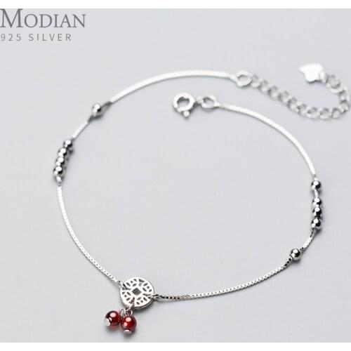 Modian Garnet Coin Light Beads Anklet for Women Fashion Sterling Silver 925 Link Chain Adjustable Anklet Fine Jewelry 2020 New