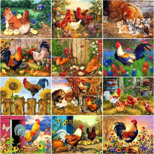 RUOPOTY Frame Picture Diy Oil Painting By Numbers Acrylic Wall Art Home Decors Cock Animals Coloring By Numbers For Diy Gift