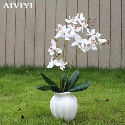 New artificial flower orchid 15 small flowers 5 leaves over the gelatin orchid home decoration feel gelatin orchid leaves