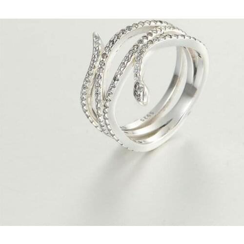 New trendy wedding snake ring silver 925 sterling White CZ ring Fits European Brand Jewelry RIP143
