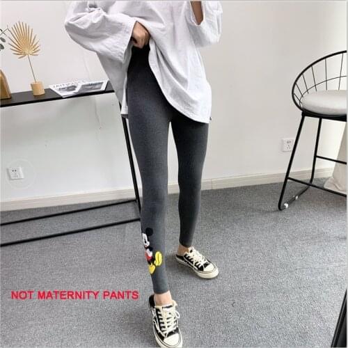 New Mickey Pattern Womens Autumn Spring Clothing Bottoming Nine-Point Leggings Cotton Embroidery Cartoon Stretch Pants Leggings
