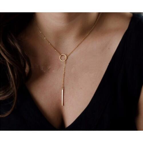 European fashion Gold-color necklace circle and rectangular composite necklace for women wholesale