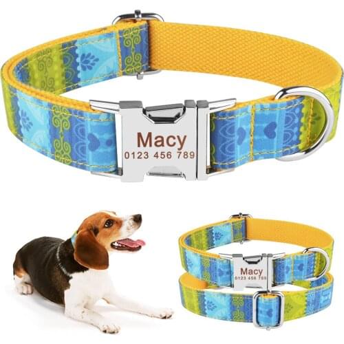 AiruiDog Personalized Dog Collar Nylon Puppy ID Name Engraved Small Medium Large Pets