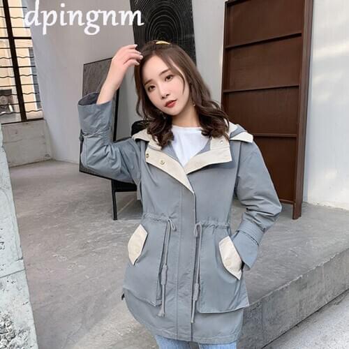 Plus Size Trench Coat Women Korean Fashion Adjustable Waist Outwear 2020 Spring Autumn Lady Casual loose Hooded Windbreaker