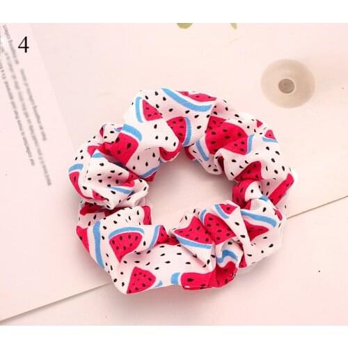 Women Girls Scrunchie Fashion Summer Fruit Print Elastic Hair Bands Lemon Grapefruit Cherry Headwear Hair Ring Ponytail Headwear