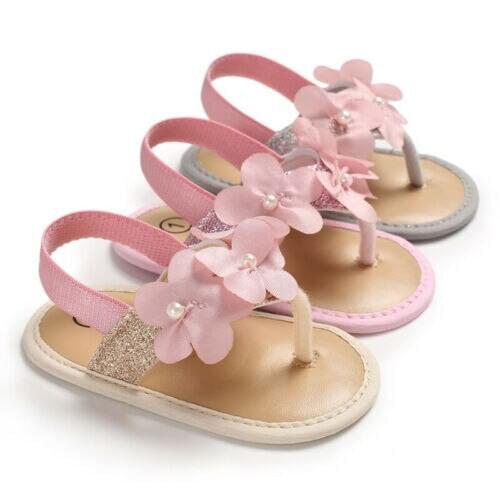 New Summer Newborn Baby Girl Sandals Flower Pears Soft Sole Baby Shoes Prewalker Summer Princess Sandals For Girls