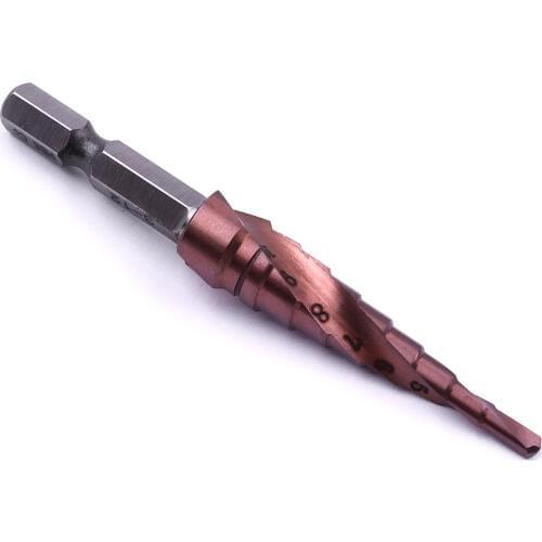 1pcs HSS CO Cobalt M35 Spiral Flute Step Drill Bit 1/4" Hex Shank 3-12mm Step Diameter