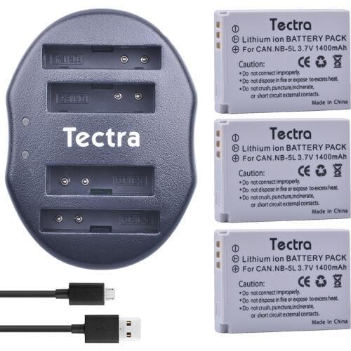 Tectra 3PCS NB-5L NB5L Li-ion Battery + USB Dual Charger for Canon Powershot S100 SX200 SX210 IS SX230 HS SD890 SD800 SD900
