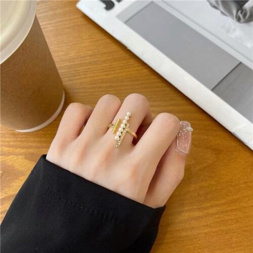 Timlee R001 New Simple Geometry Imitation Pearl Rhinestone Alloy Finger Rings,Popular Jewelry wholesale