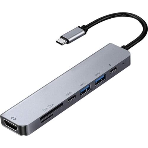 USB C Hub 7-in-1 Type C Adapter with 4K HDMI, 2 USB 3.0, PD Charging, USB-C Data Port and SD/TF Docking Station for Laptop