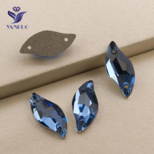 YANRUO 3254 All Sizes Sapphire Diamond Leaf Sewing Beads Strass Crystal Sew On Rhinestone Flatback For Clothing
