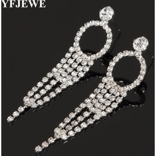 YFJEWE Luxury Big Vintage Gold Color Dangle Drop Full Austrian Crystal Rhinestone Bridal Long Earrings Prom Jewelry E347