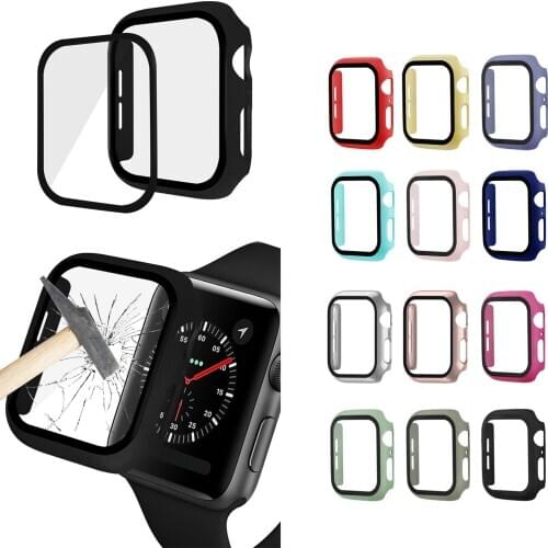 Case w Tempered Glass For Apple Watch 40mm 44mm Series 5 4 Screen Protector Coverage Bumper Case For iWatch Series 3 2 38mm 42mm