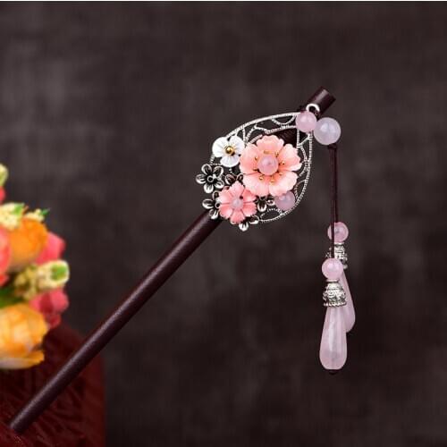 Pink Flower Hairpin Retro Ethnic Style Elegant Hair Jewelry Chinese Clothing Accessories Hairpin for Bride Girlfriends Gift