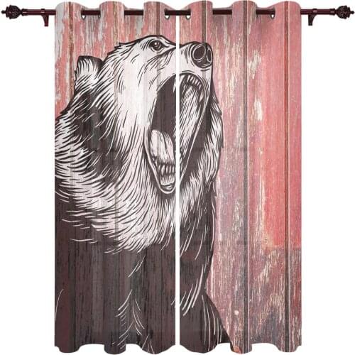 Living Room Curtains Animal Bear Roaring Wood Grain Modern Home Decor Bathroom Kitchen Bedroom Balcony Floor Valance Curtains