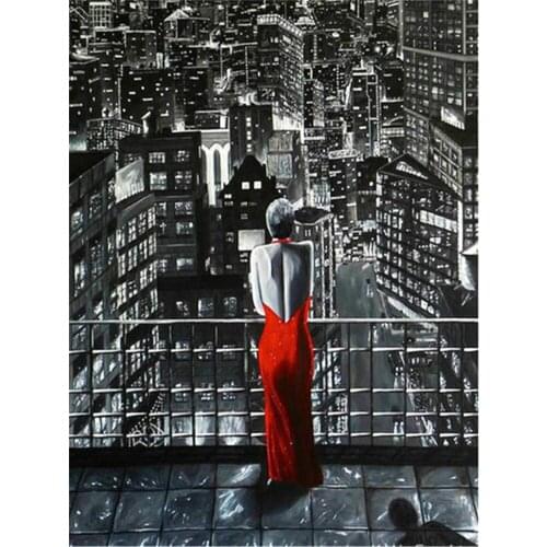 Woman Red And Black DIY Embroidery 11CT Cross Stitch Kits Needlework Craft Set Cotton Thread Printed Canvas Home Sell