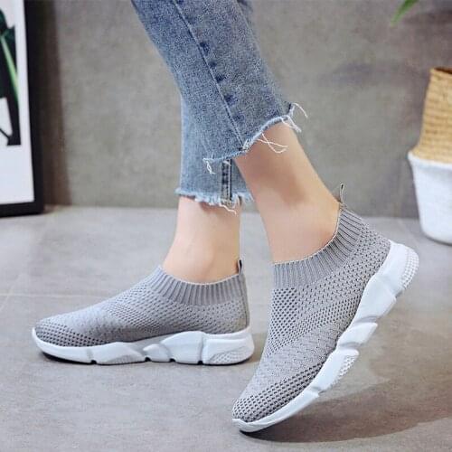 Women Knitting Flats Autumn Ladies Socks Shoes Slip On Breathable Stretch Fabric Walking Shoes Female Casual Footwear Plus Size