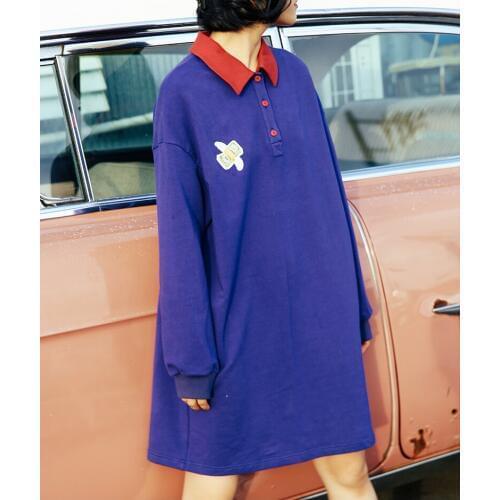 2017 Spring New Women Dress Long Sleeve Turn-down Collar Fashion Spell Color causelDresses Playful Embroidery Female Korean