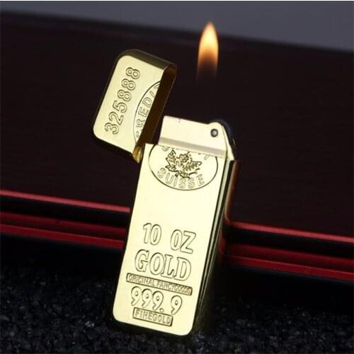Gold Bar Lighter Innovative Ultra-thin Mini Grinding Wheel Open Fire Butane Gas Lighter